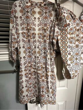 Tory Burch Mini Dress/Cover Up & swimsuit with Orange and Brown Floral Print.
